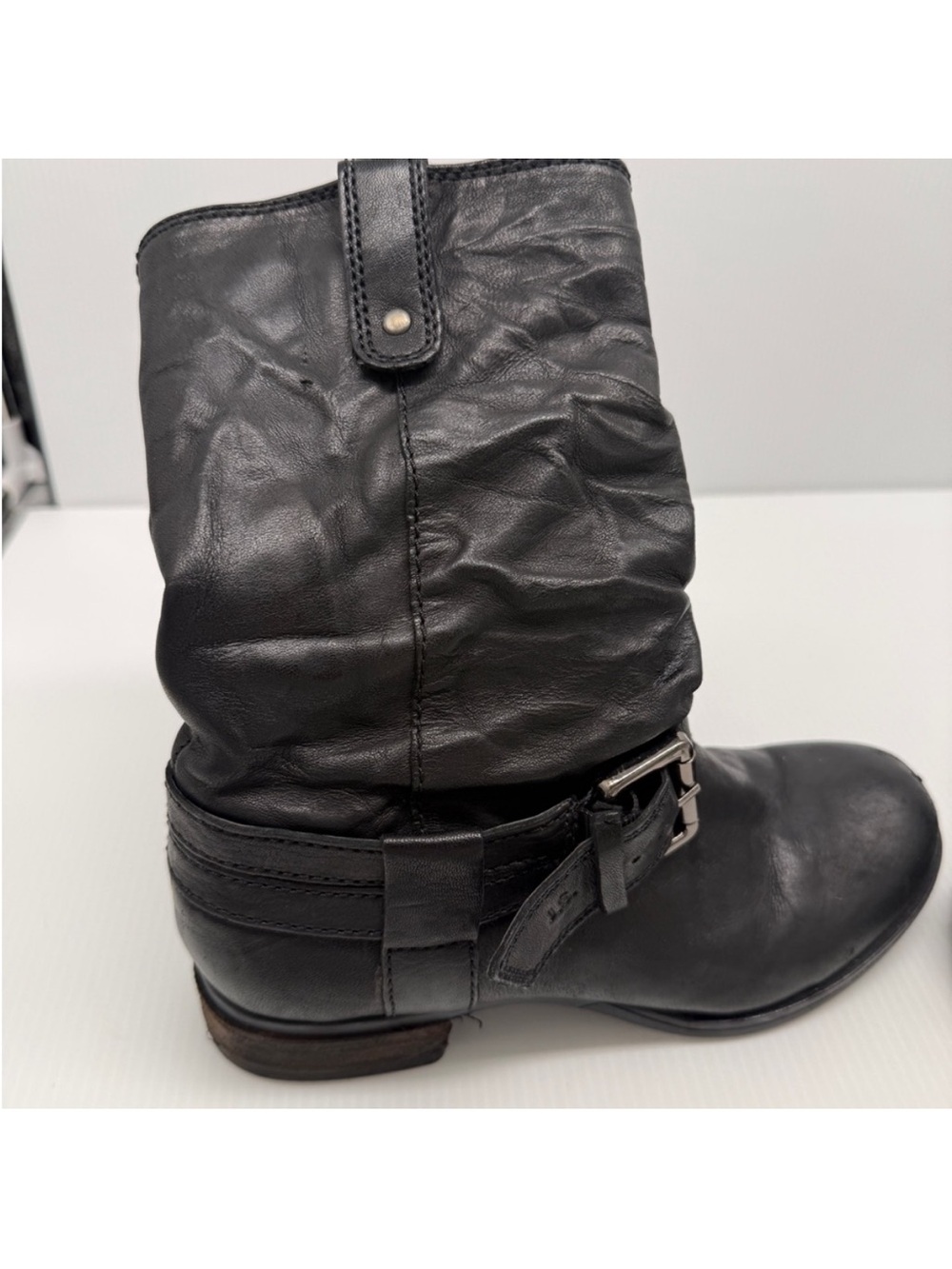 Josef Seibel Women's Black Leather Mid-Calf Buckle Boots size 6